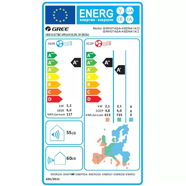 Tosot PULAR by GREE single split airco R32 2,2 kW set - Energielabel