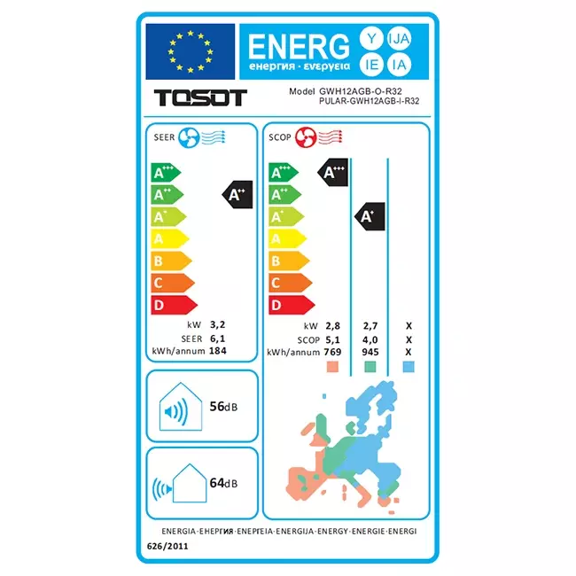 Tosot PULAR by GREE single split airco R32 3,5 kW set - Energielabel