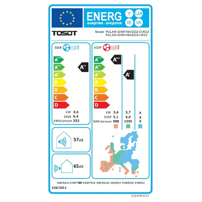 Tosot PULAR by GREE single split airco R32 5,0 kW set - Energielabel