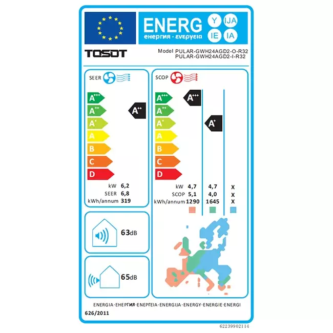 Tosot PULAR by GREE single split airco R32 7,0 kW set - Energielabel