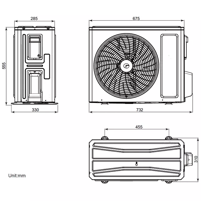 Tosot CLIVIA by GREE Inverter airco Black R32 2,5 kW set - Afmetingen