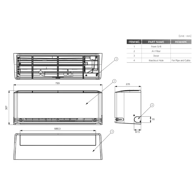 LG DUALCOOL AI AIR Special Smart Inverter airco 3,5 kW Set - Afmetingen